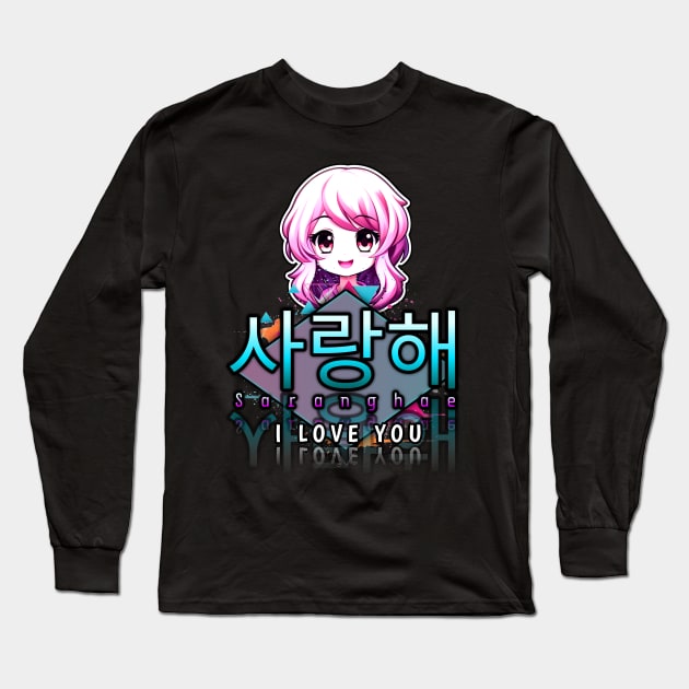 Saranghae - I Love You - Korean Quote Long Sleeve T-Shirt by MaystarUniverse